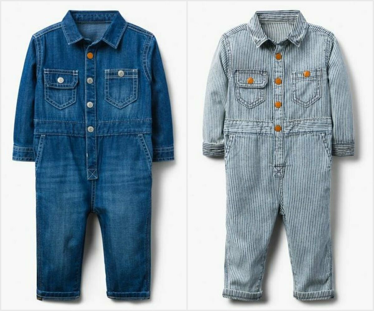 NWT Gymboree Happy Camper Boys Blue Denim Jean Coverall Romper Jumpsuit