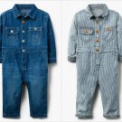 NWT Gymboree Happy Camper Boys Blue Denim Jean Coverall Romper Jumpsuit