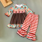 NEW Boutique Girls Floral Orange Ruffle Tunic Dress & Leggings Outfit Set
