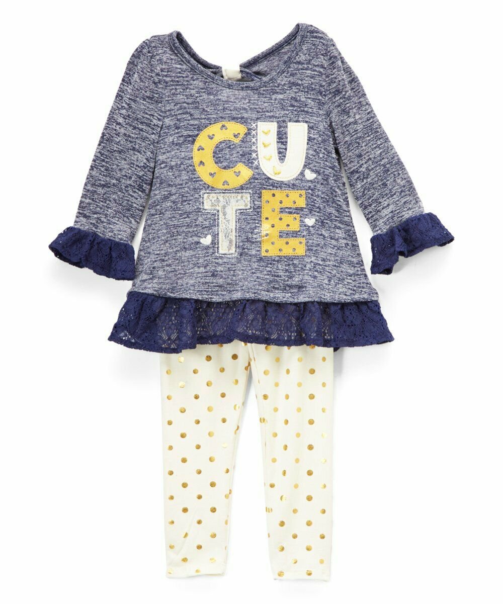 NWT Nannette 'Cute" Lace Trim Ruffle Tunic & Leggings Outfit Set