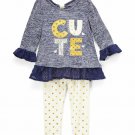 NWT Nannette 'Cute" Lace Trim Ruffle Tunic & Leggings Outfit Set