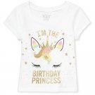 NWT The Childrens Place Birthday Princess Glitter Unicorn Girls White Shirt