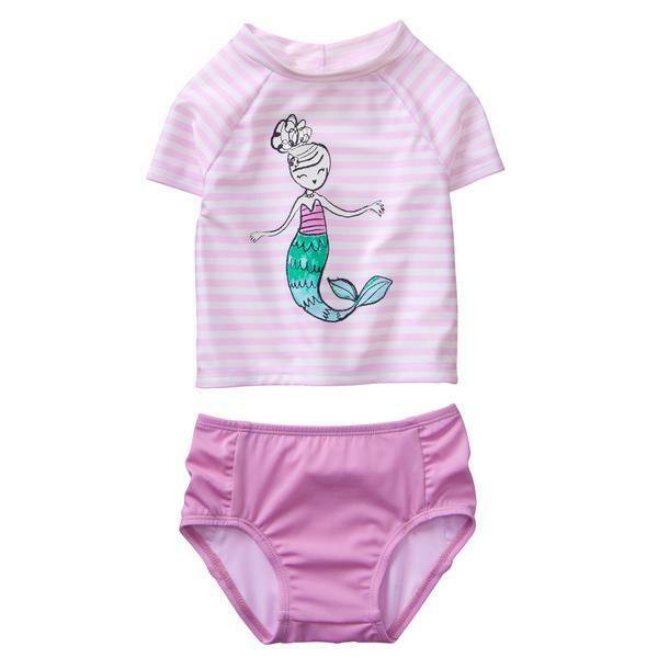 NWT Gymboree Jump Into Summer Mermaid Girls Purple Rashguard Swimsuit Set