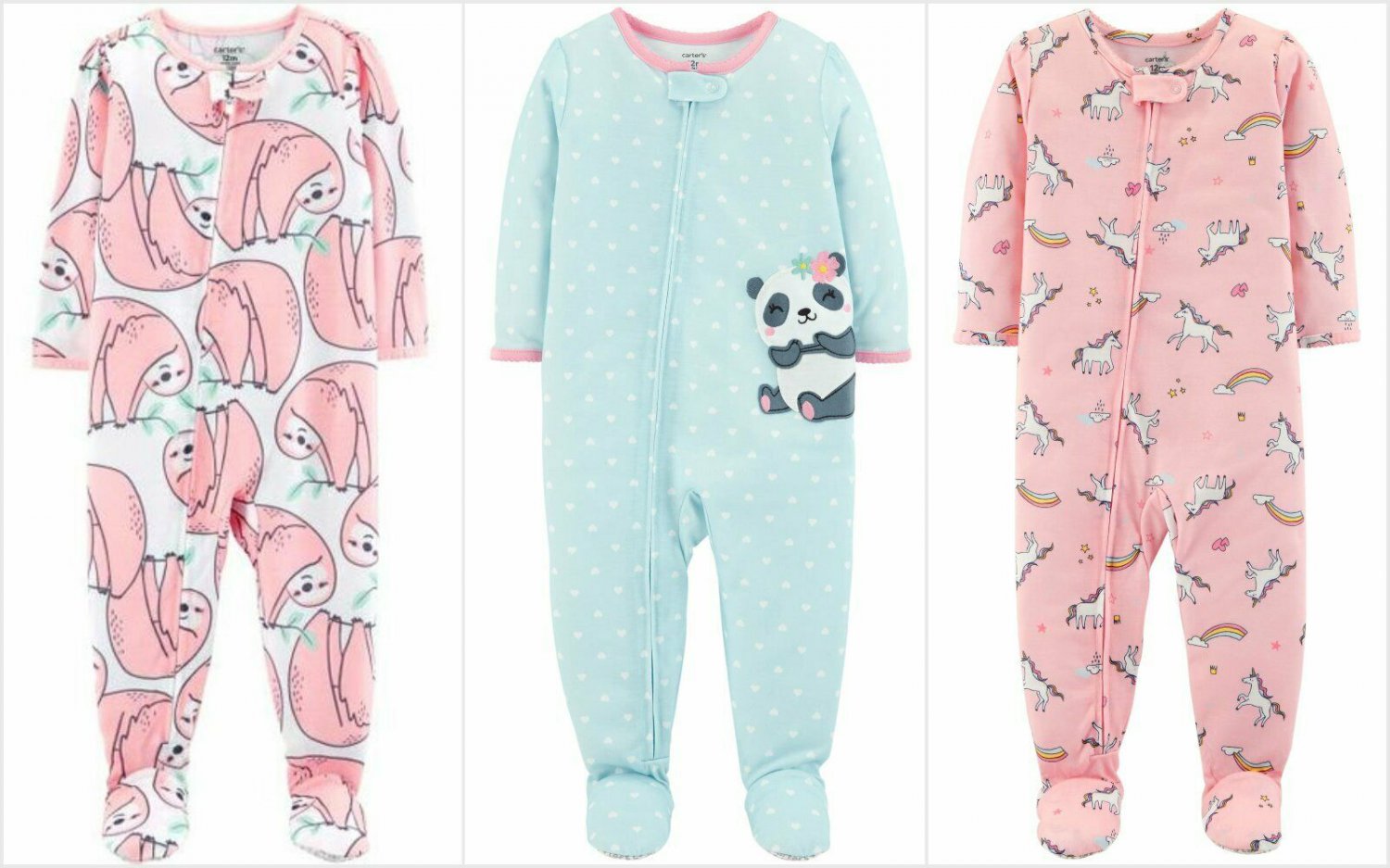 NWT Carters Unicorn Panda Sloth Toddler Girls Footed Jersey Sleeper Pajamas