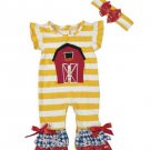 NEW Boutique Baby Girls Farm Barn Ruffle Romper Jumpsuit Headband Outfit Set