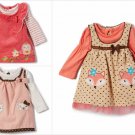 NWT Nannette Girls Fox Polka Dot Corduroy Jumper Dress & Shirt Outfit Set
