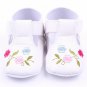 NEW Baby Girl White Leather Mary Jane Flower Crib Shoes 0-6 6-12 12-18 Months