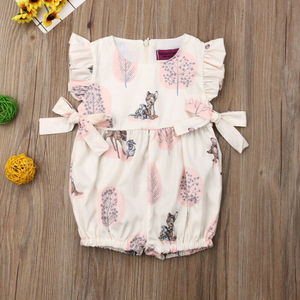 NEW Disney Bambi Baby Girls Pink Ruffle Romper Sunsuit Jumpsuit