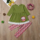 NEW Owl Girls Green Tunic Floral Leggings & Headband Outfit Set 2T 3T 4T 5T