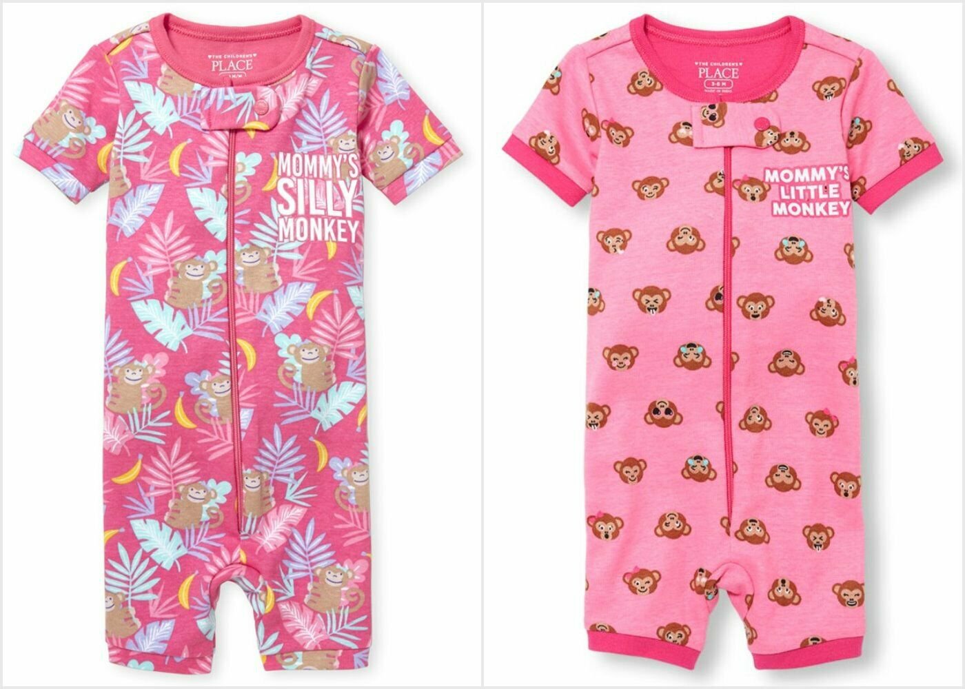 NWT The Childrens Place Mommys Monkey Girls Pink Short Sleeve Stretchie Pajamas