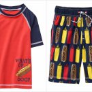 NWT Gymboree Getaway Shop Hot Dog Boys Rashguard Board Shorts Swim Trunks Set