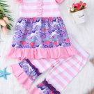 NEW Unicorn Girls Pink Purple Sleeveless Ruffle Tunic & Pants Outfit Set 3T 4 5