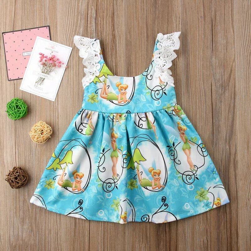NWT Disney Tinker Bell Fairies Girls Sleeveless Blue Ruffle Dress