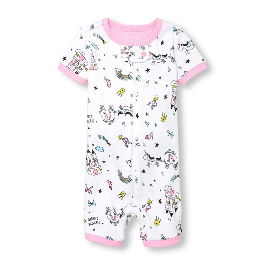 NWT The Childrens Place Unicorn Doodle Girls Short Sleeve Stretchie Pajamas