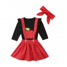 NEW Girls Apple Shirt Red Polka Dot Suspender Skirt Outfit Set Back to School