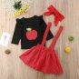 NEW Girls Apple Shirt Red Polka Dot Suspender Skirt Outfit Set Back to School