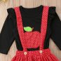 NEW Girls Apple Shirt Red Polka Dot Suspender Skirt Outfit Set Back to School