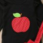 NEW Girls Apple Shirt Red Polka Dot Suspender Skirt Outfit Set Back to School