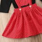 NEW Girls Apple Shirt Red Polka Dot Suspender Skirt Outfit Set Back to School
