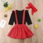 NEW Girls Apple Shirt Red Polka Dot Suspender Skirt Outfit Set Back to School