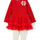 NWT Nannette Baby Girls Red Floral Ruffle A-Line Dress & Leggings Outfit Set