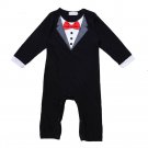 NEW Baby Boys Black Tuxedo Romper Jumpsuit Outfit 0-6 6-12 12-18 18-24 M