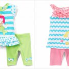 NWT Nannette Mermaid Baby Blue Striped Ruffle Tunic Shirt Leggings Outfit Set
