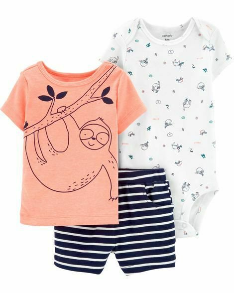 NWT Carters Baby Boys Sloth Bodysuit Shirt Shorts Little Character Outfit Set