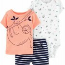 NWT Carters Baby Boys Sloth Bodysuit Shirt Shorts Little Character Outfit Set