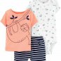 NWT Carters Baby Boys Sloth Bodysuit Shirt Shorts Little Character Outfit Set