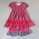 NEW Boutique Girls Floral Poppies Dress Ruffle Shorts Outfit 3-4 5-6 6-7 7-8