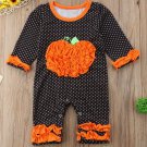 NWT Pumpkin Baby Girls Black Polka Dot Ruffle Halloween Romper Jumpsuit