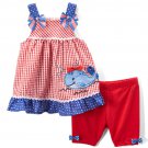 NWT Nannette Baby Girl Whale Seersucker Swing Top Shorts Outfit 4th of July