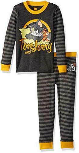 NWT Tom & Jerry Boys Long Sleeve Gray Cotton Pajamas Set