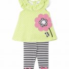 NWT Nannette Green Flower Tunic Striped Leggings Outfit Set 4T 5 6