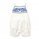 NWT The Childrens Place Baby Girls White Blue Emnbroidered Romper Sunsuit