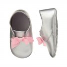 NWT Gymboree Hoot & Hop Silver Shiny Baby Girls Bow Crib Shoes Size 1 2 3