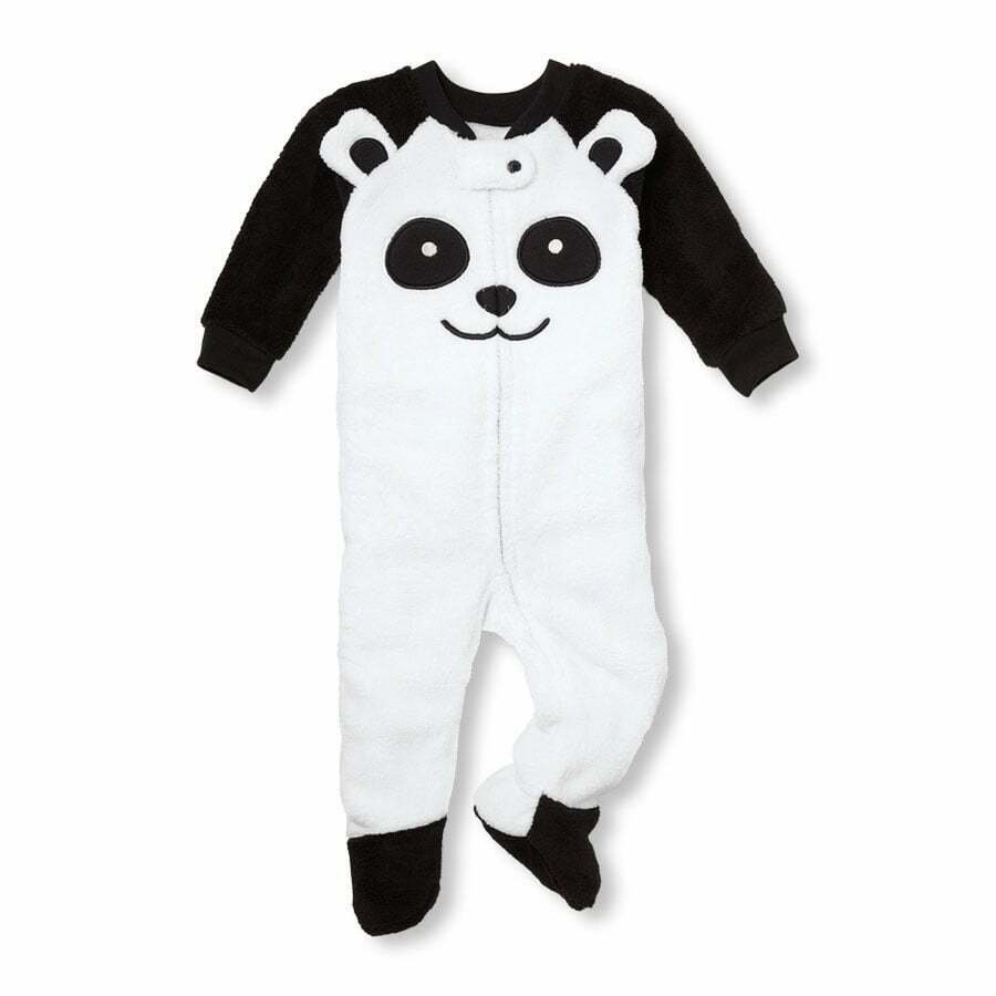 NWT The Childrens Place Panda Footed Fleece Sleeper Pajamas