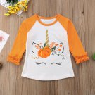 NEW Unicorn Pumpkin Girls Ruffle 3/4 Sleeve White Shirt 2T 3T 4T 5T