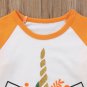 NEW Unicorn Pumpkin Girls Ruffle 3/4 Sleeve White Shirt 2T 3T 4T 5T