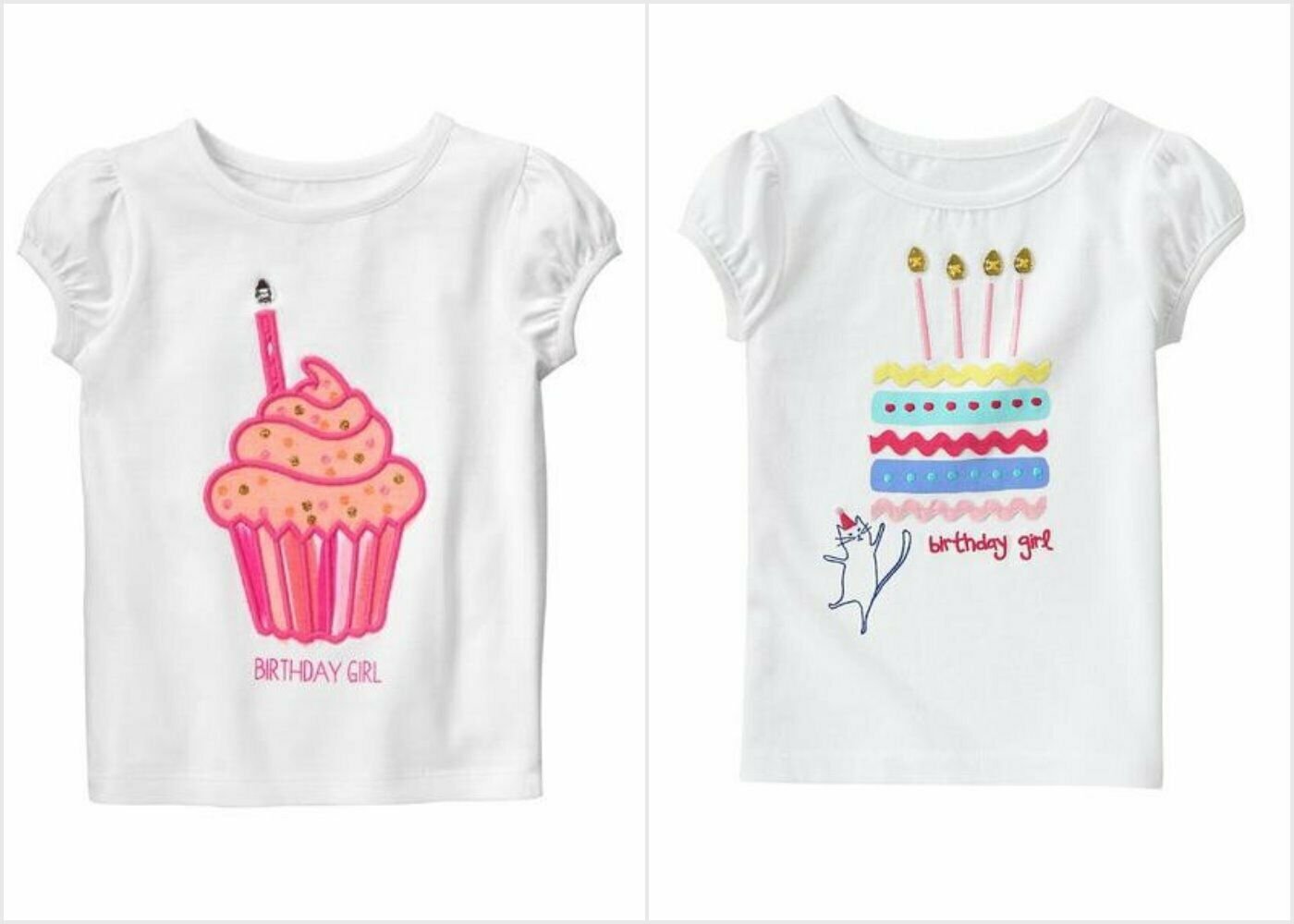 NWT Gymboree Birthday Cupcake Cake Girls White Short Sleeve Shirt 2T 3T 4T