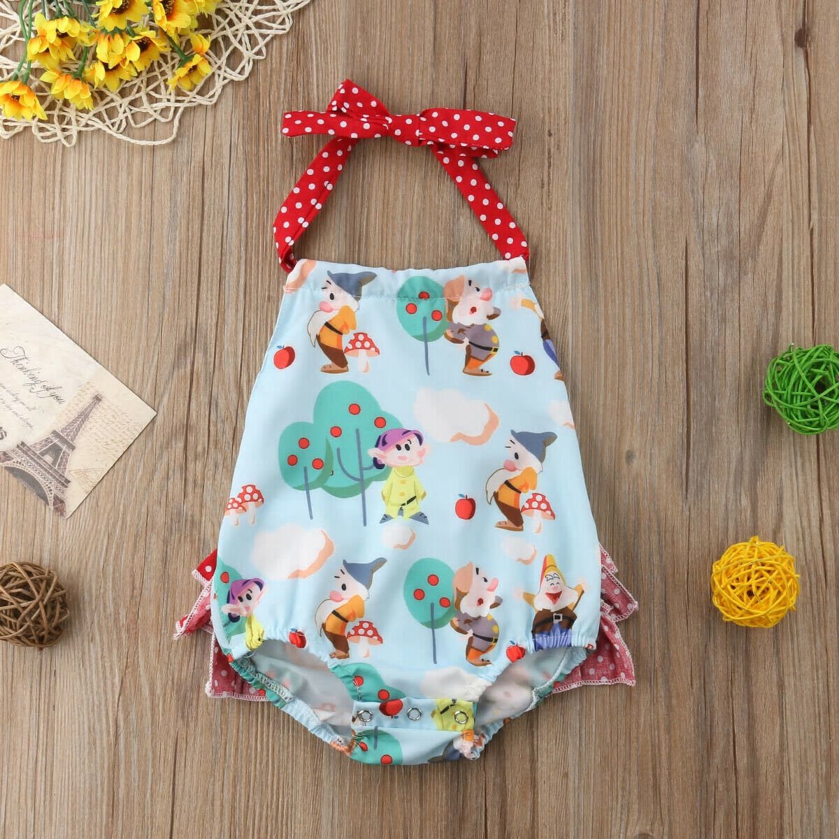 NWT Seven Dwarfs Snow White Baby Girl Ruffle Romper Jumpsuit Sunsuit