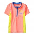 NWT Gymboree Colorblock Neon Coral Pink Pink Short Sleeve Rashguard Swim Shirt