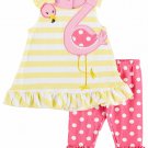 NWT Nannette Baby Girls Flamingo Yellow Striped Tunic Ruffle Leggings Outfit Set