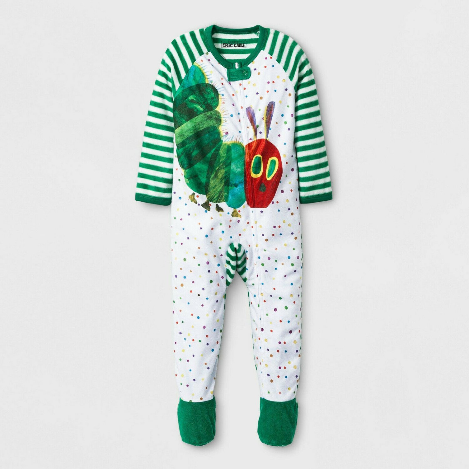 NWT Eric Carle Very Hungry Caterpillar Boys Girls Fooded Fleece Sleeper Pajamas