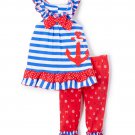 NWT Nannette Nautical Anchor Striped Tunic Ruffle Legging Outfit 4th of July