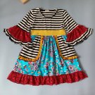 NEW Girls Boutique Turquoise Striped Floral Short Sleeve Ruffle Dress