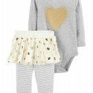NWT Carters Baby Girls Gold Heart Bodysuit Tutu Leggings Outfit Set