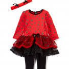 NWT Nannette Ladybug Baby Girls Red Tutu Tunic Leggings Headband Outfit Set
