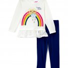 NWT Nannette Rainbow White Ruffle Tunic Shirt Blue Leggings Girls Outfit Set